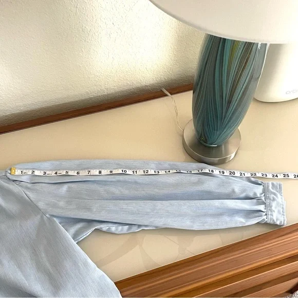 JH Chic Light Blue Puff Sleeve Button Down Blouse Small - Picture 10 of 12